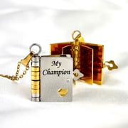 For Son - My Champion Book Necklace, Openable Book Necklace, Personalized Engraved Hidden Message Necklace