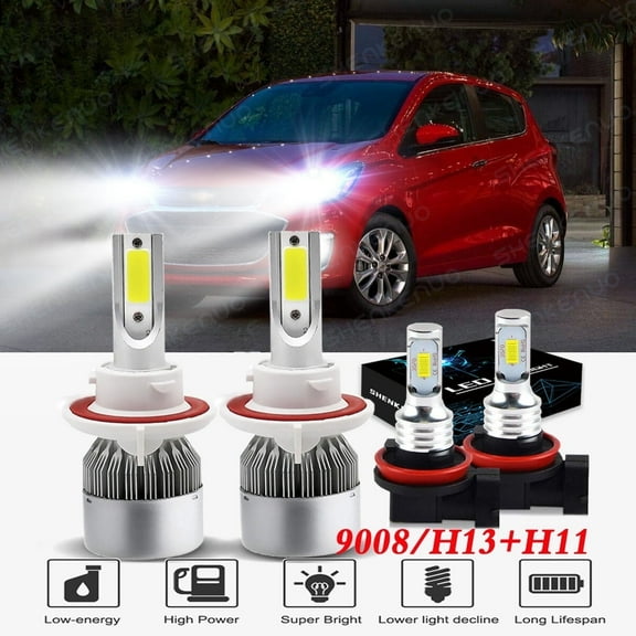 For Spark 2013-2015 Headlights 9008/H13 High/Low Beam Headlights and H11 LED Fog Light Bulbs 4pc