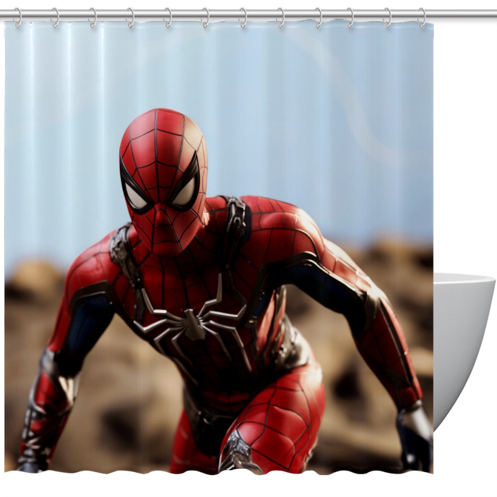 For Spiderman Waterproof Bathroom Curtains with Hook, Printed Design ...