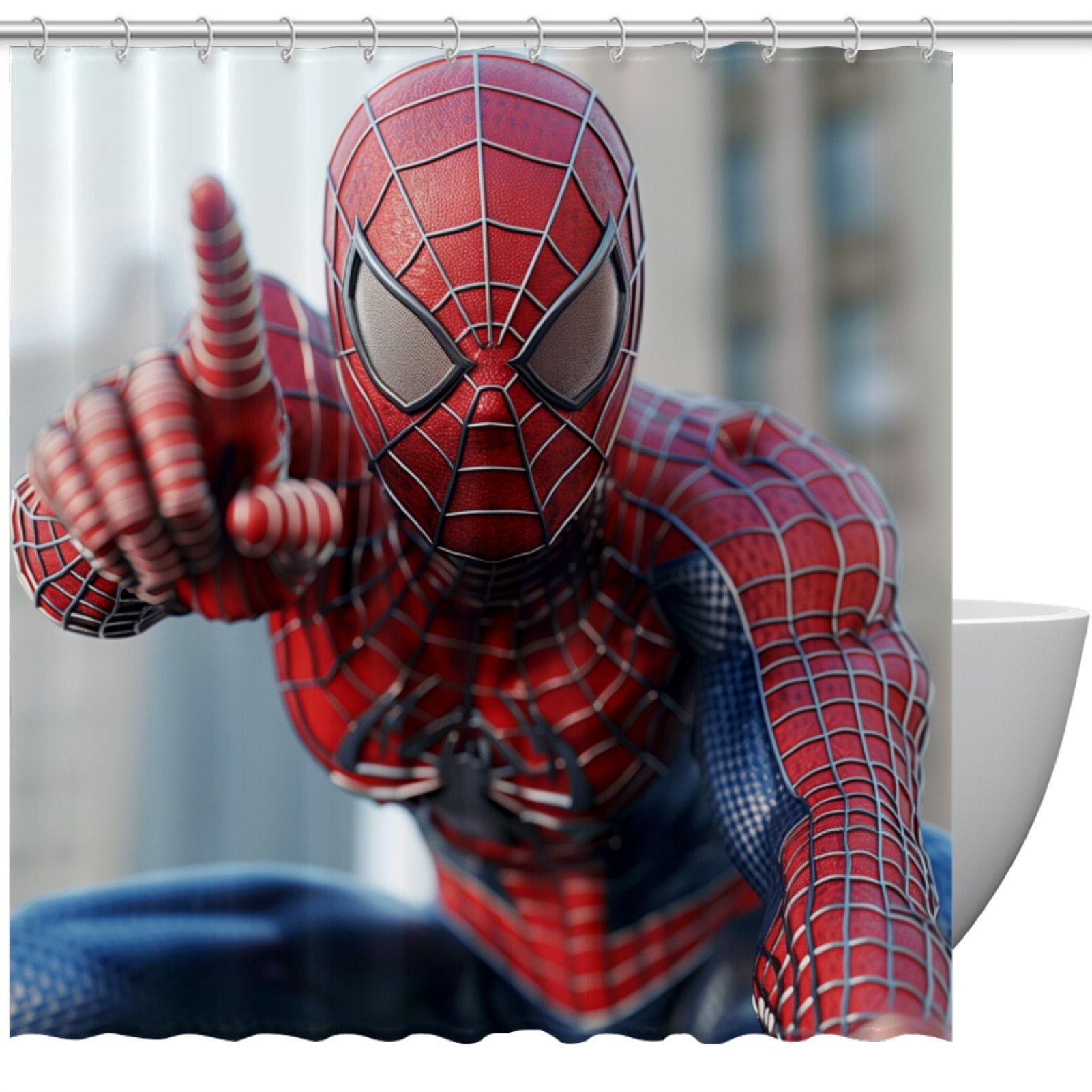 For Spiderman Waterproof Printed Bathroom Curtain Set with Hooks ...