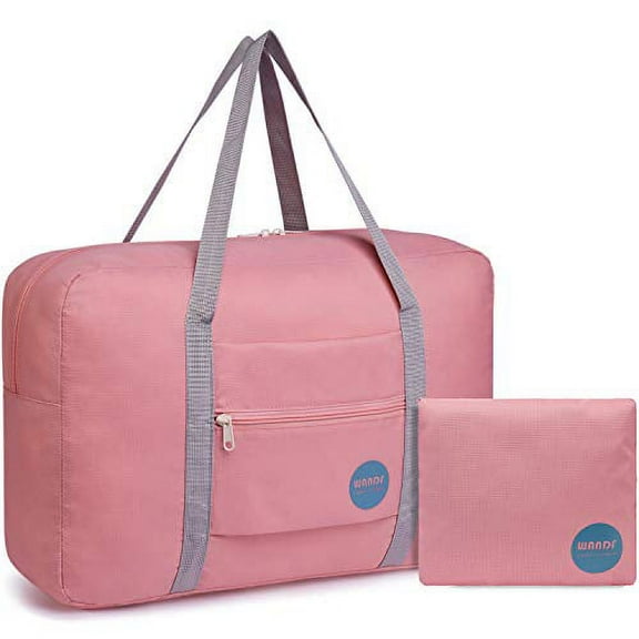 Wandf Foldable Travel Duffel Bag Luggage Sports Gym Water Resistant Nylon (Coral Pink)
