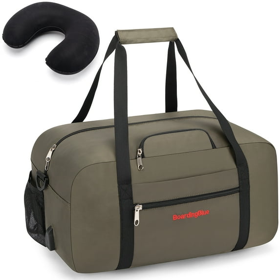 BoardingBlue 17” Personal Item Underseat Travel Duffel Bag with Pillow, Green