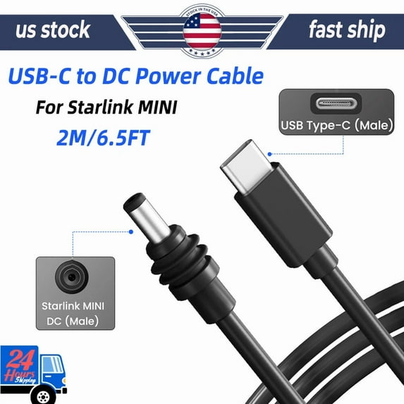 For Starlink Mini Usb-C To Dc Power Cable,Replacement Cable 2M/6.5Ft Plug N Play