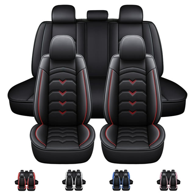 For Subaru 5-Seats Car Seat Covers, Waterproof Front Rear Full Set Leather Cushion Protector for Impreza Legacy Outback Ascent Crosstrek WRX STI, Black