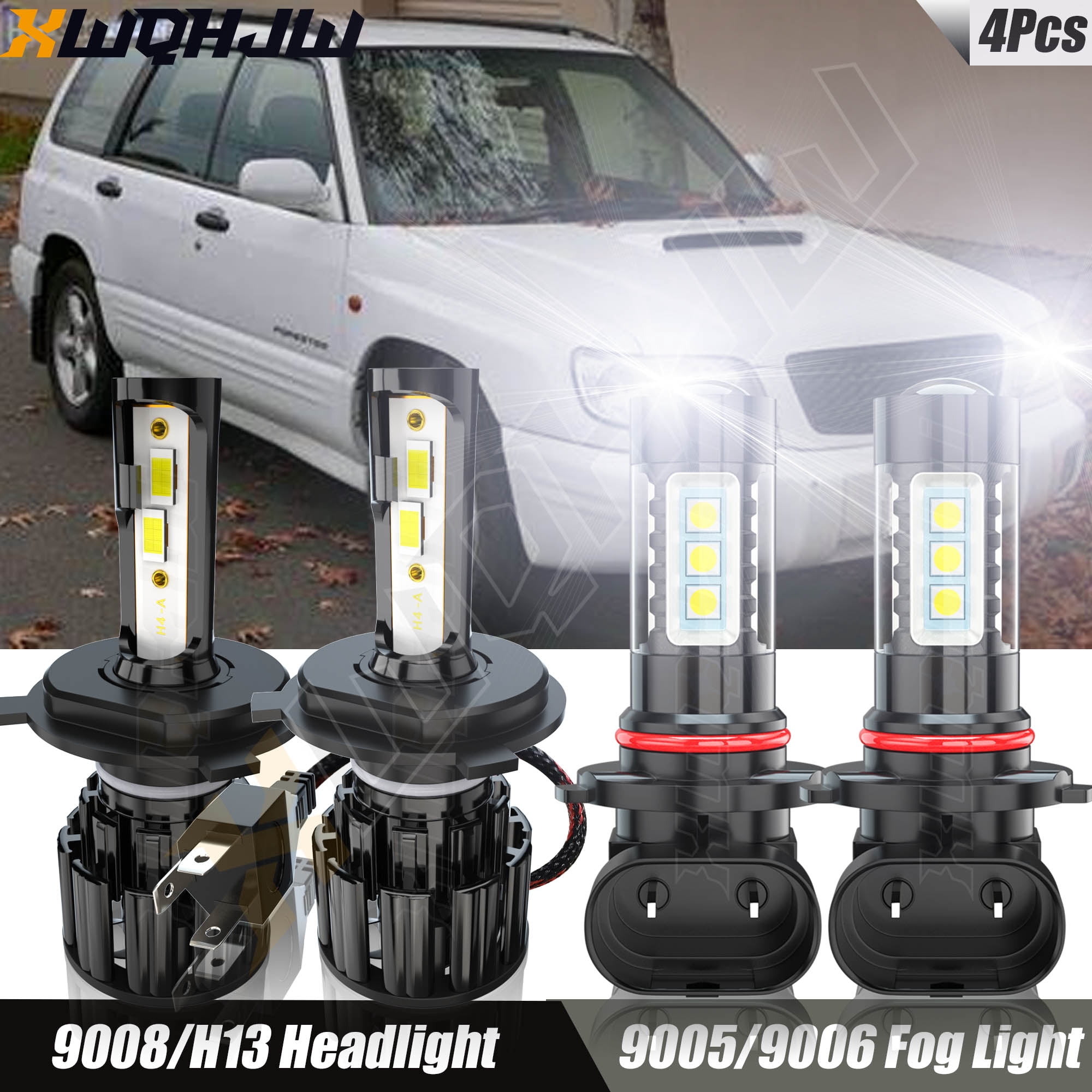 AUIMSOCO 4-Piece LED Headlight High/Low Beam + Fog Light Bulb Kit For Subaru Forester 1998-2002 – 6500K 36000lm 3 thumbnail image