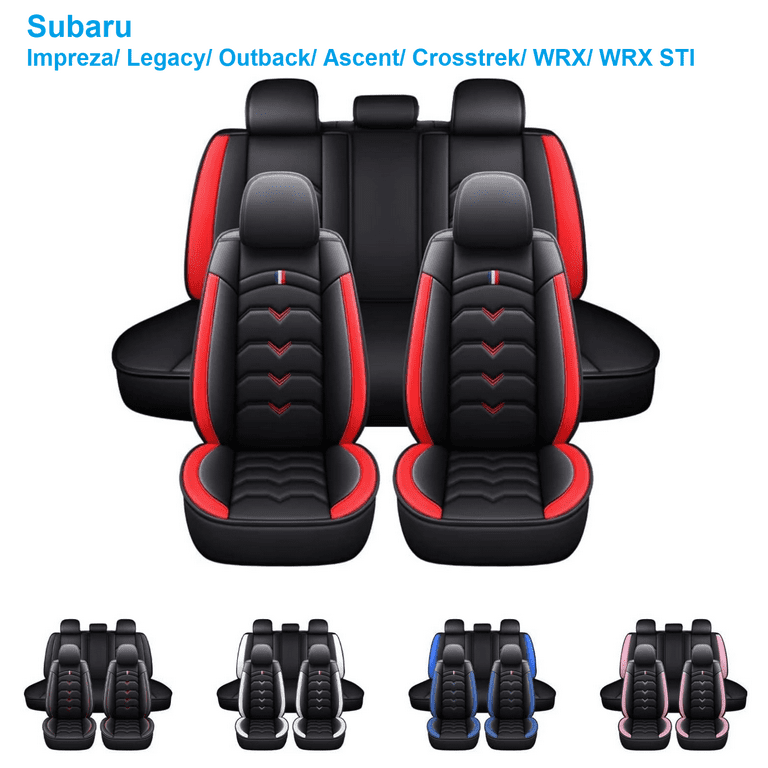 For Subaru Impreza Legacy Outback Ascent Crosstrek WRX STI Car Seat Covers Waterproof 5 Seats Leather Cushion Protector Front Rear Full Set Black Red