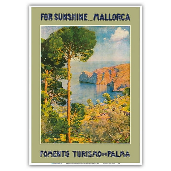 For Sunshine Majorca (Mallorca) Spain - Mediterranean Balearic Islands - Vintage Travel Poster by Erwin Hubert c.1950 - Master Art Print 10in x 14in