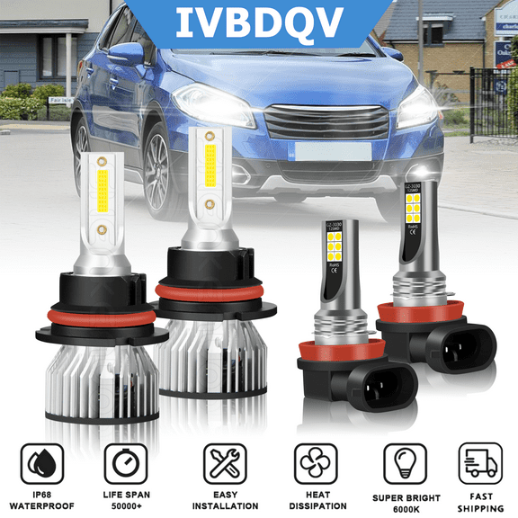 For Suzuki SX4 2007-2013 LED Headlights Combo 9007 High/Low Beam + H11 Fog Light Conversion Kit 4Pcs