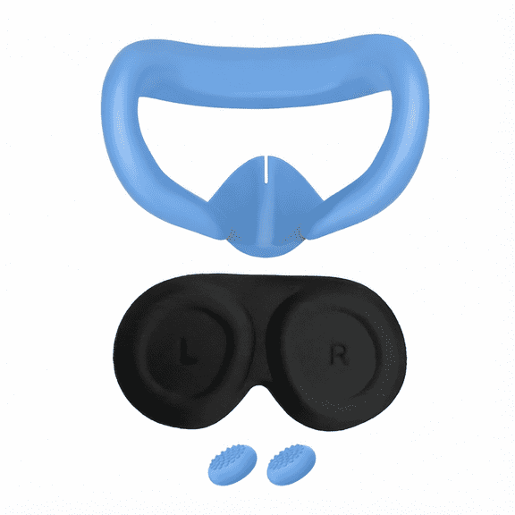 For Sweat Proof PU Leather Sponge VR Face Cover Pad Compatible with Meta Quest 3 VR Headset Blue