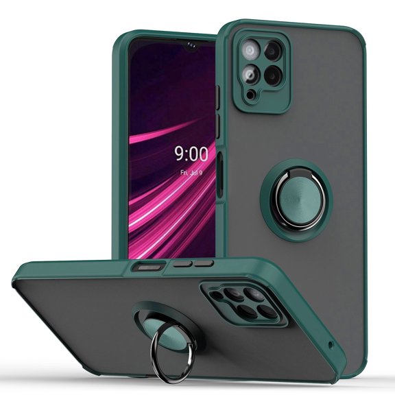 For T-Mobile REVVL 6 Pro 5G Impact Metal Ring Holder Stand Magnetic Car Mount Protective Hybrid Case Cover Green