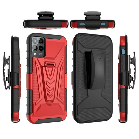 For T-Mobile REVVL 6x Pro 5G TMRV06P5G Holster Kickstand Hybrid Cover Cell Phone Case - Red