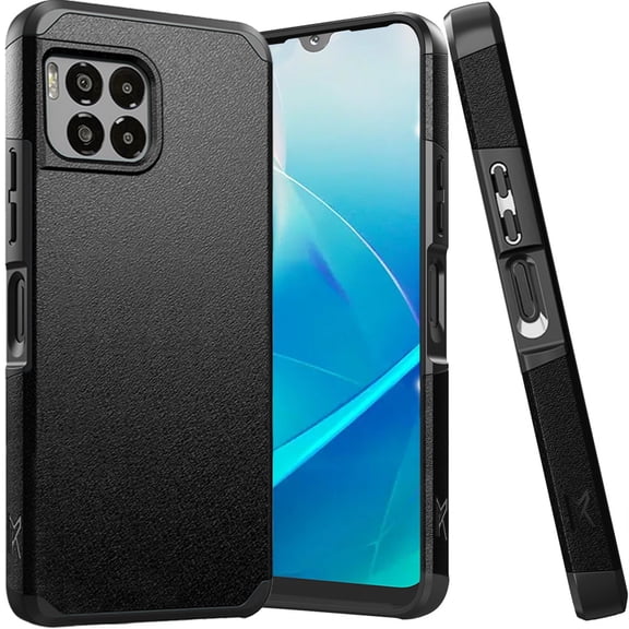 For T-Mobile REVVL 7 Pro 5G Slim Shockproof Hybrid Cover Cellphone Case + Tempered Glass - mk Black