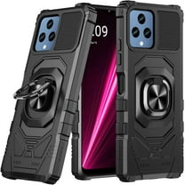 For T-Mobile Revvl 6 5G Dropproof Shockproof Kickstand Ring Stand Phone Case Cover With Tempered Glass Screen Protector - Black