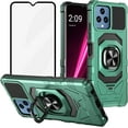 thumbnail image 1 of For T-Mobile Revvl 6 5G Dropproof Shockproof Kickstand Ring Stand Phone Case Cover With Tempered Glass Screen Protector - Green, 1 of 5