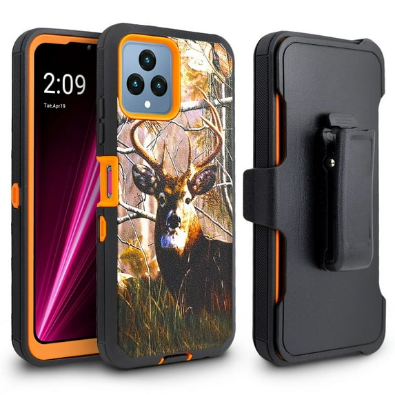 For T-Mobile Revvl 6 5G Heavy Duty Protection Holster Belt Clip Case Cover With Built in Screen - Deer