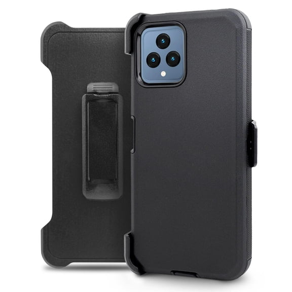 For T-Mobile Revvl 6 5G Heavy Duty Protection Holster Belt Clip Case Cover with Built in Screen - Black