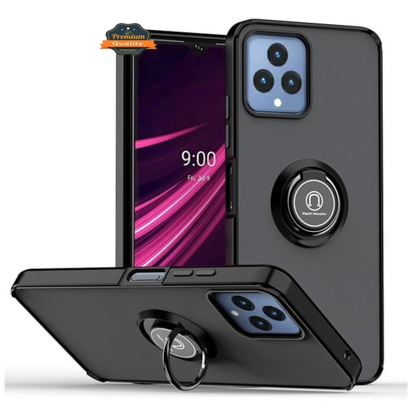 For T-Mobile Revvl 6 5G Matte Clear Hybrid Cases with Magnetic Stand [Rotate Ring Holder] Hard Shockproof Protective Phone Case Cover by Xpression - Black