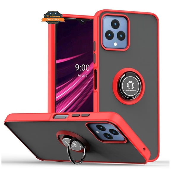 For T-Mobile Revvl 6 5G Matte Clear Hybrid Cases with Magnetic Stand [Rotate Ring Holder] Hard Shockproof Protective Phone Case Cover by Xpression - Red