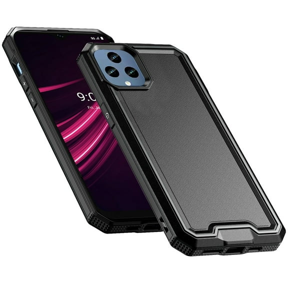 For T-Mobile Revvl 6 5G Tough Modern Fused Hybrid Armor Hard PC TPU Rubber Shockproof Drop Protection Impact Cover ,Xpm Phone Case [ Black ]