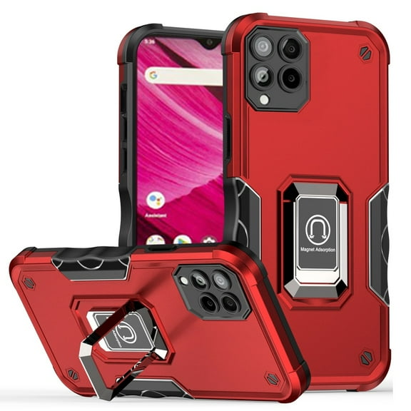 For T-Mobile Revvl 6 Pro 5G Hybrid with Magnetic Ring Holder Stand Kickstand Heavy Duty Rugged Silicone Shockproof Cover ,Xpm Phone Case [ Red ]