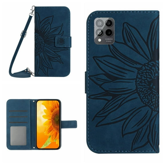 For T-Mobile Revvl 6 Pro 5G Skin Feel Sun Flower Pattern Flip Leather Phone Case with Lanyard