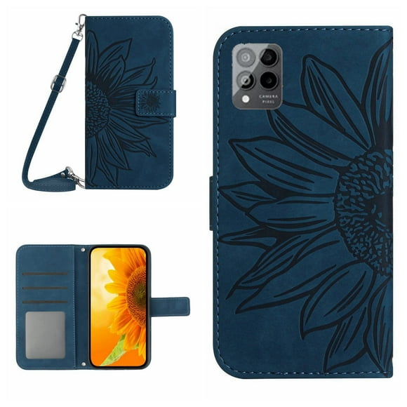 For T-Mobile Revvl 6 Pro 5G Skin Feel Sun Flower Pattern Flip Leather Phone Case with Lanyard