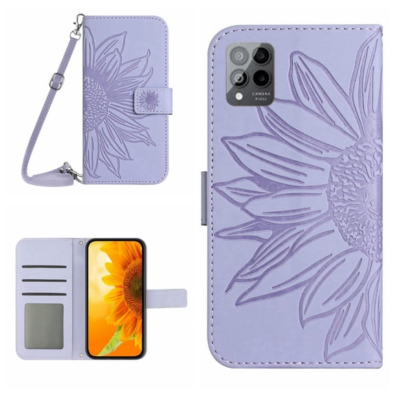 For T-Mobile Revvl 6 Pro 5G Skin Feel Sun Flower Pattern Flip Leather Phone Case with Lanyard