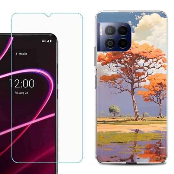 For T-Mobile Revvl 7 Pro 5G Phone Case, Shockproof Case Cover with Tempered Glass Screen Protector, by OneToughShield - Autumn Tree
