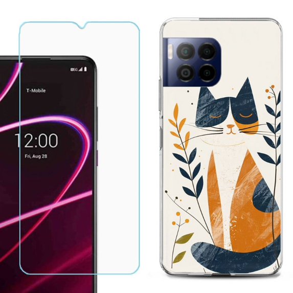 For T-Mobile Revvl 7 Pro 5G Phone Case, Shockproof Case Cover with Tempered Glass Screen Protector, by OneToughShield - Calm Cat