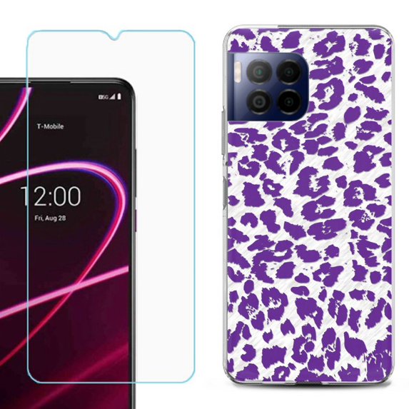 For T-Mobile Revvl 7 Pro 5G Phone Case, Shockproof Case Cover with Tempered Glass Screen Protector, by OneToughShield - Cheetah Purple