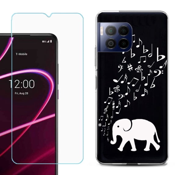 For T-Mobile Revvl 7 Pro 5G Phone Case, Shockproof Case Cover with Tempered Glass Screen Protector, by OneToughShield - Elephant Music