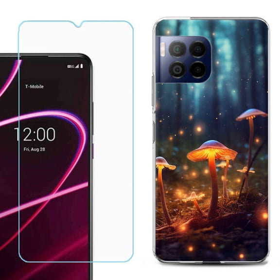 For T-Mobile Revvl 7 Pro 5G Phone Case, Shockproof Case Cover with Tempered Glass Screen Protector, by OneToughShield - Fireflies Mushroom