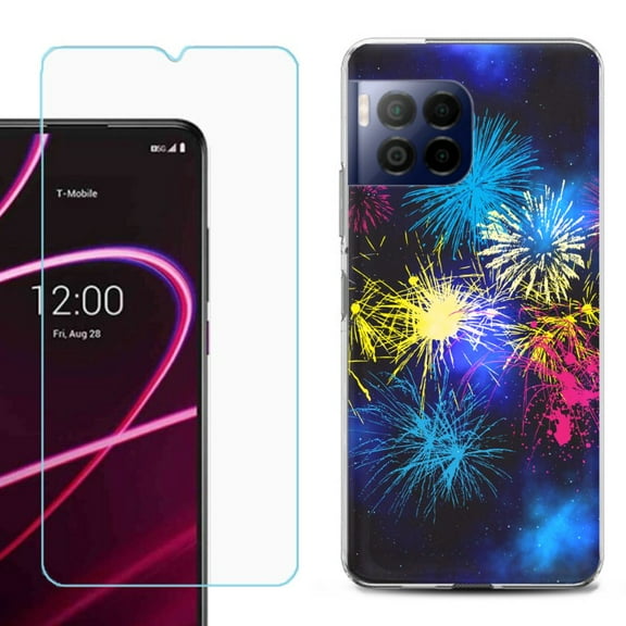 For T-Mobile Revvl 7 Pro 5G Phone Case, Shockproof Case Cover with Tempered Glass Screen Protector, by OneToughShield - Fireworks