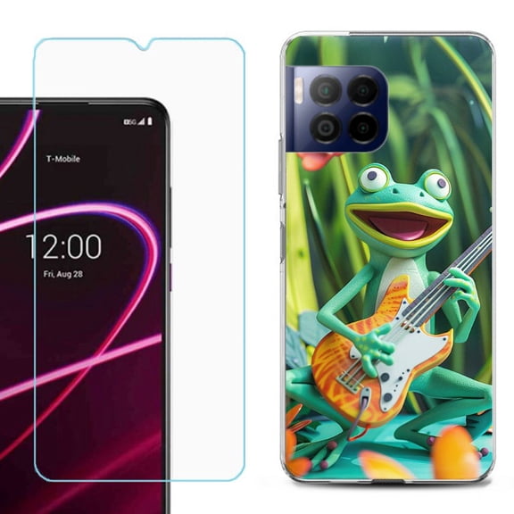 For T-Mobile Revvl 7 Pro 5G Phone Case, Shockproof Case Cover with Tempered Glass Screen Protector, by OneToughShield - Frog Guitar