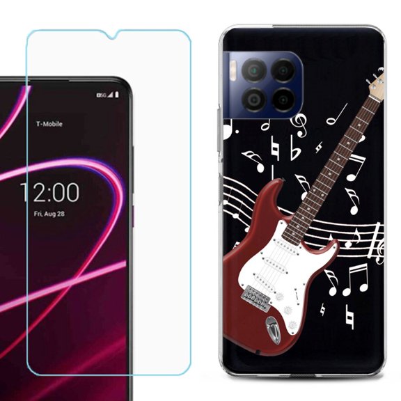 For T-Mobile Revvl 7 Pro 5G Phone Case, Shockproof Case Cover with Tempered Glass Screen Protector, by OneToughShield - Guitar Red