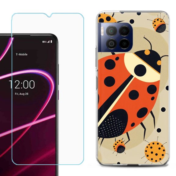 For T-Mobile Revvl 7 Pro 5G Phone Case, Shockproof Case Cover with Tempered Glass Screen Protector, by OneToughShield - Lady Bettle
