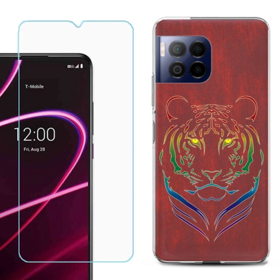 For T-Mobile Revvl 7 Pro 5G Phone Case, Shockproof Case Cover with Tempered Glass Screen Protector, by OneToughShield - Night Tiger