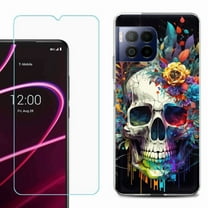 For T-Mobile Revvl 7 Pro 5G Phone Case, Shockproof Case Cover with Tempered Glass Screen Protector, by OneToughShield - Skull Flower