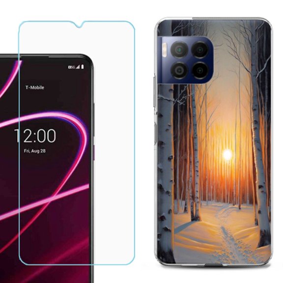 For T-Mobile Revvl 7 Pro 5G Phone Case, Shockproof Case Cover with Tempered Glass Screen Protector, by OneToughShield - Snow Forest