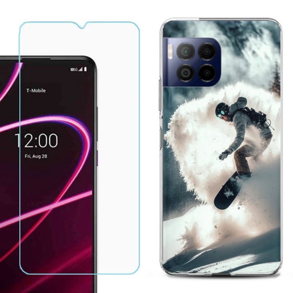 For T-Mobile Revvl 7 Pro 5G Phone Case, Shockproof Case Cover with Tempered Glass Screen Protector, by OneToughShield - Snowboarding