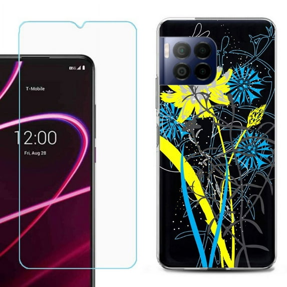 For T-Mobile Revvl 7 Pro 5G Phone Case, Shockproof Case Cover with Tempered Glass Screen Protector, by OneToughShield - Wild Flowers