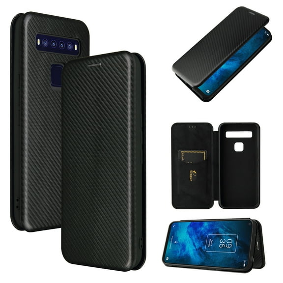 For TCL 10 5G UW(US Version) Carbon Fiber Texture Horizontal Flip TPU + PC + PU Leather Case with