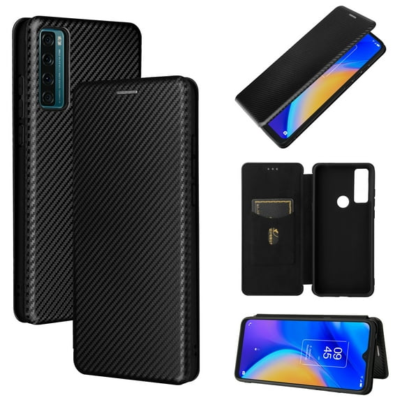 For TCL 20 SE Carbon Fiber Texture Horizontal Flip TPU + PC + PU Leather Case with Card Slot For TCL 20 SE