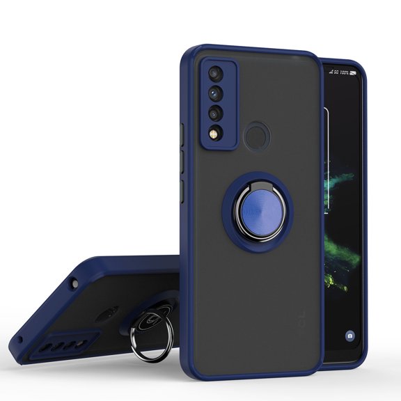 For TCL 20 XE Impact Metal Ring Holder Stand Magnetic Car Mount Protective Hybrid Case Cover Blue