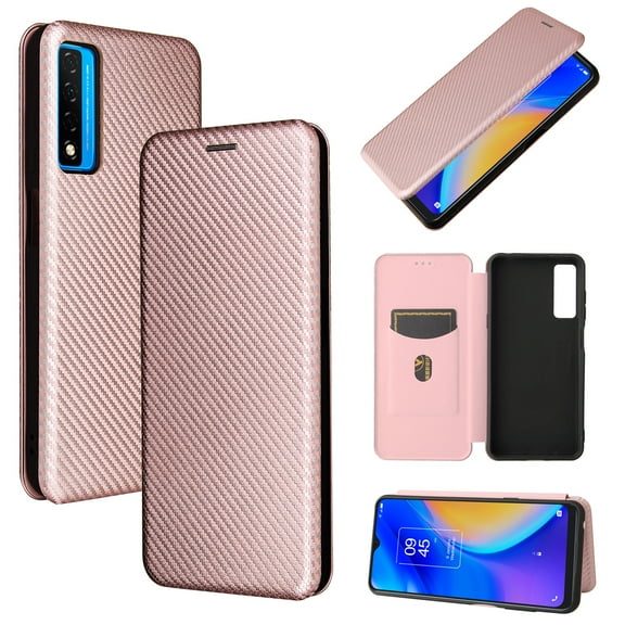 For TCL 20S Carbon Fiber Texture Horizontal Flip TPU + PC + PU Leather Case with Card Slot