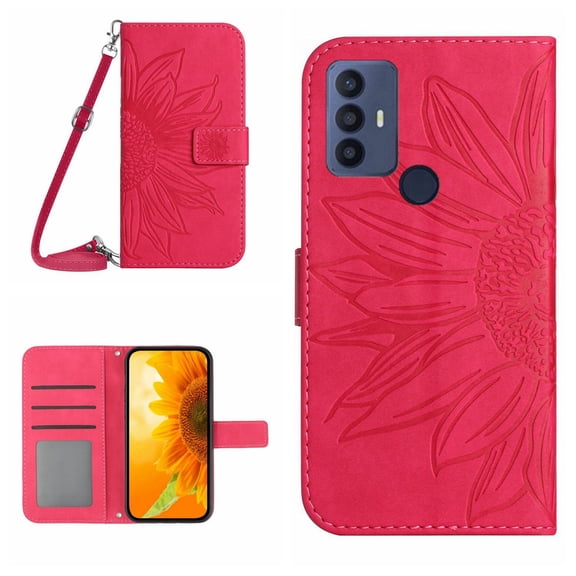 For TCL 30 SE/30E/306/305 Skin Feel Sun Flower Pattern Flip Leather Phone Case with Lanyard
