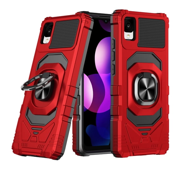 For TCL 30 Z Armor Dual Layer Metal Ring Stand Magnetic Car Mount Hybrid Impact Protective Shockproof Case Cover Red