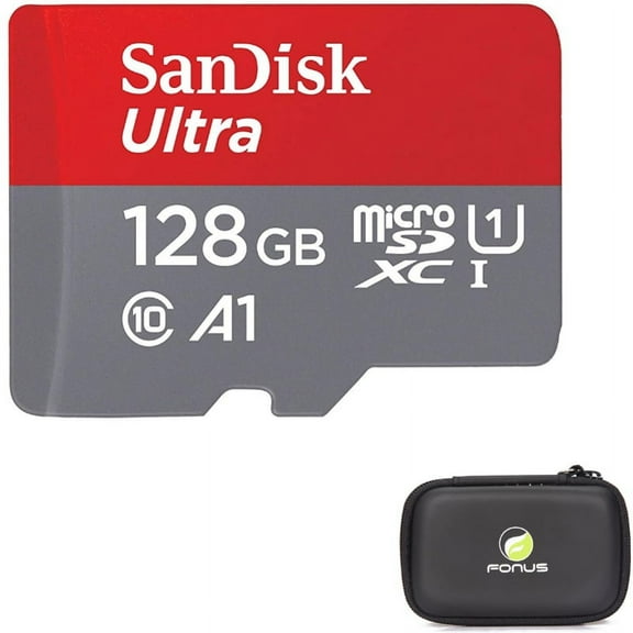 For TCL 30 Z/T - Carry Case w 128GB Memory Card Hard Cover, Sandisk Ultra High Speed MicroSD Class 10 MicroSDXC