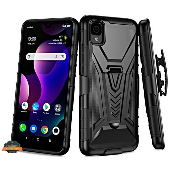 For TCL 30 Z (T602DL) Hybrid Armor V Kickstand with Swivel Belt Clip Holster Heavy Duty 3in1 Stand Shockproof Rugged Phone Case Cover by Xpression - Black