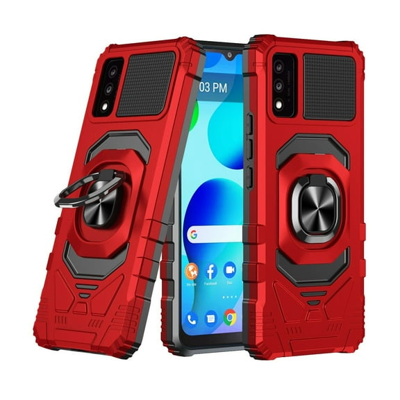 For TCL 30T 30 T Dropproof Shockproof Kickstand Ring Stand Phone Case Cover With Tempered Glass Screen Protector - Red